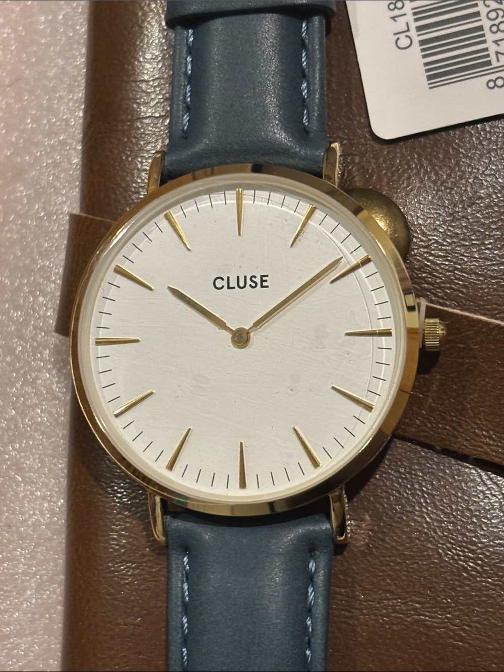 CLUSE Women’s Gold Case Watch with Blue Leather Strap
